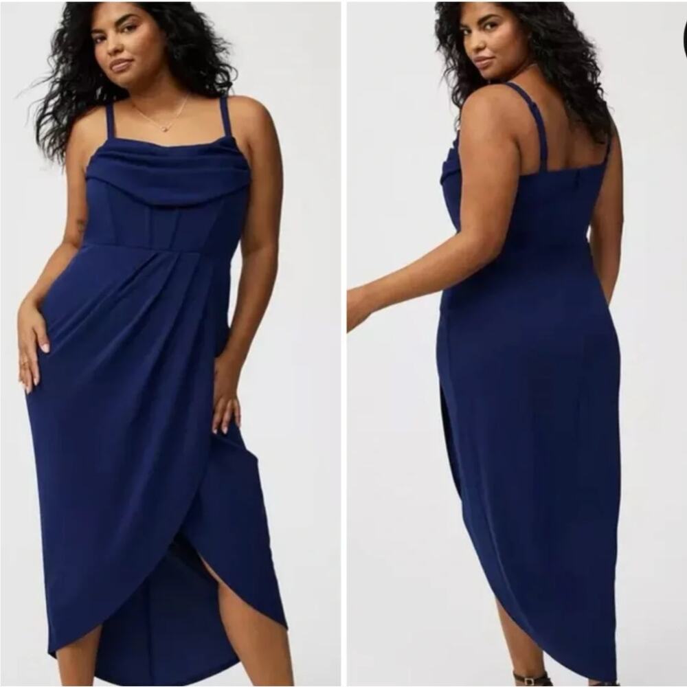 Torrid Tulip Hem Bustier Midi Dress in Medieval Blue size 24
